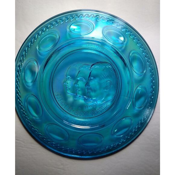 Vintage Carnival Glass Blue Apollo 14 Space Astronaut Plate Wheaton Glass NASA - Picture 5 of 5